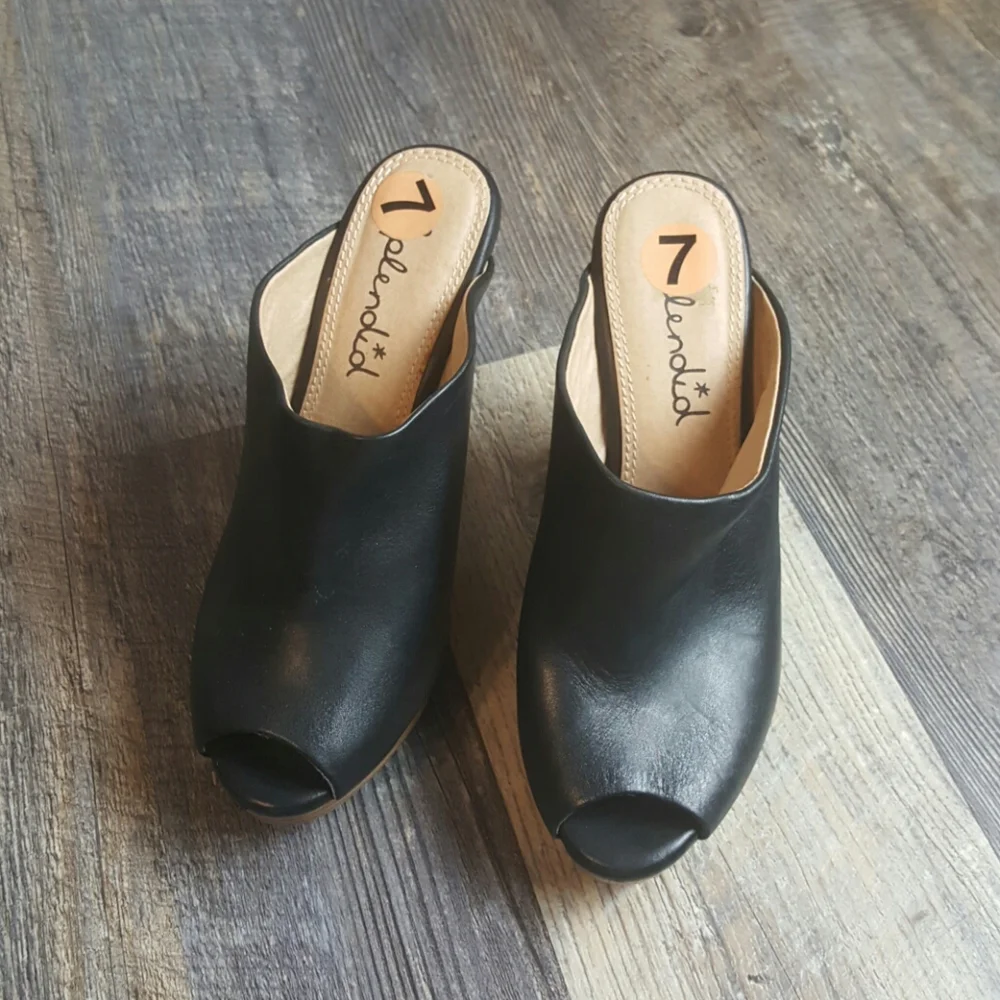 Splendid Platform Black Leather Sandals Women's Size 7M Open Toe Heel